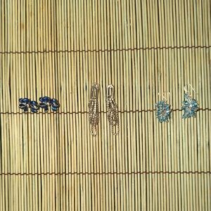 Elegant Silver and Blue 3 Earrings Set